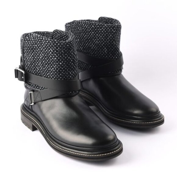 Chanel Black Tweed Fold Over Biker Calfskin CC Short Grey Boots - Picture 1 of 12